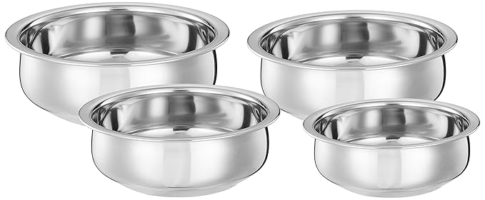Amazon Brand - Solimo Stainless Steel Handi Set (4 pieces, 800ml, 1100ml, 1400ml and 1800ml)