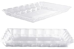 MATANA - 6 Large Rectangular Clear Multi-Use Serving Platter Food Party Trays - 32cm x 24cm