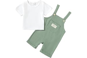 ZOEREA Toddler Baby Boys Clothes Summer Outfit Stripe T-Shirt and Shortall Romper Set Cute Jumpsuit Solid Color 6M-4T