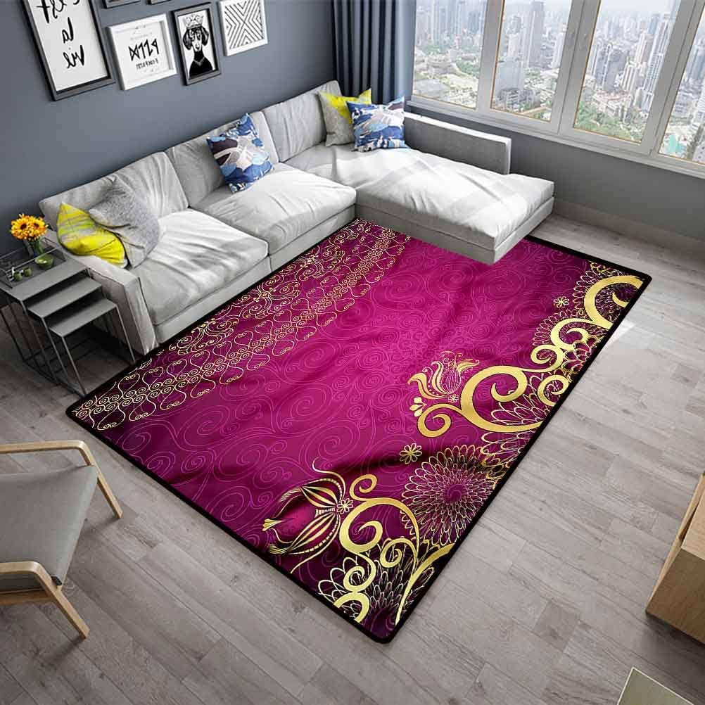 Area Rug Pink and Yellow Printing Rug Pads Vintage n (4'7"x5'2")