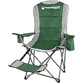 Camping Chair with Foot Rest - 300lb Capacity Beach Chair with Footrest, Cupholder, and Cooler Pouch - Portable Chair by Wakeman Outdoors (Green)