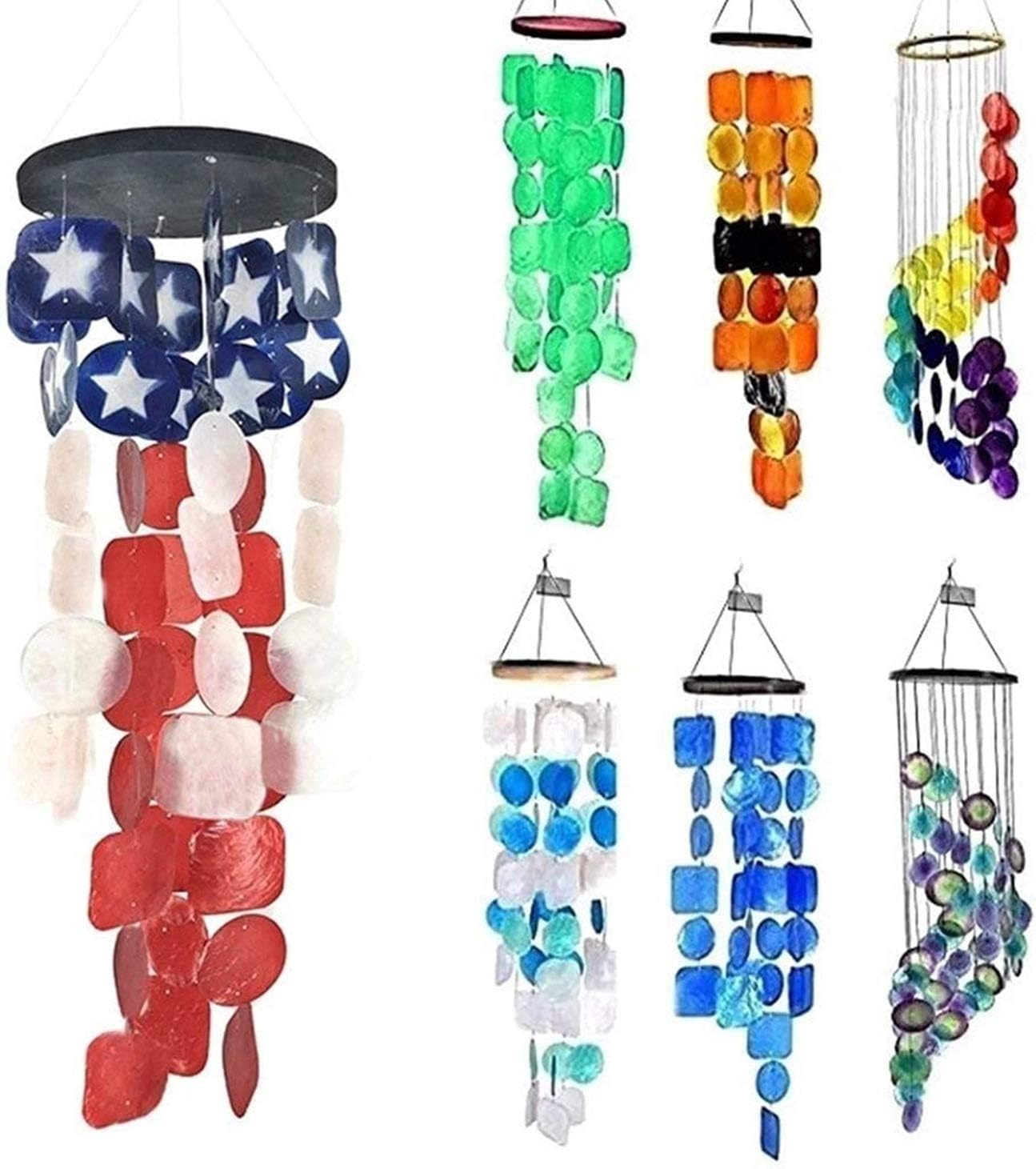 Bellaa 22890 Wind Chimes Outdoor Large Chime Garden Gifts for Mom Memorial Sympathy Windchimes Patio Yard Unique Home Decor Handmade Bamboo Wood Sea Glass Colors Rainbow Capiz 27 inch : Garden & Outdoor