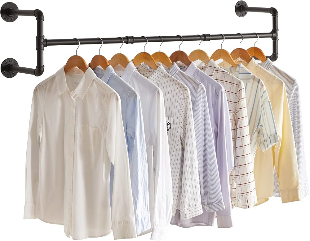 IBUYKE Wall Mounted Clothes Rail 127cm Industrial Pipe Rack Heavy Duty