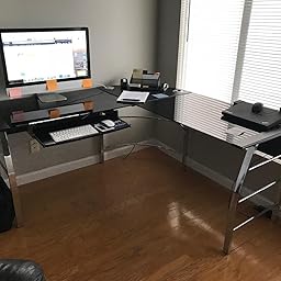 Amazon Com Realspace Mezza 62 W L Shaped Desk Black Chrome Furniture Decor