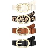 YARIEW 4 Pack Leopard Belts for Women Leather Belts for Jeans Pants Ladies Dress Belt Waist Belt with Gold Buckle