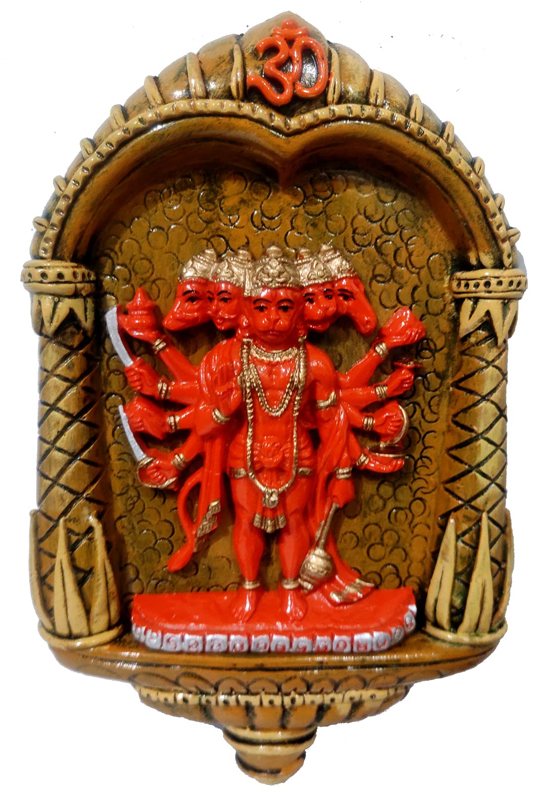 Purpledip Resin Wall Hanging Panchmukhi Hanuman: Collectible Wall Decor for Home Temple, Walls (12391)