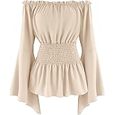 FEOYA Women’s Renaissance Off Shoulder Blouse Medieval Pirate Peasant Shirt for Cosplay Party Daily Wear