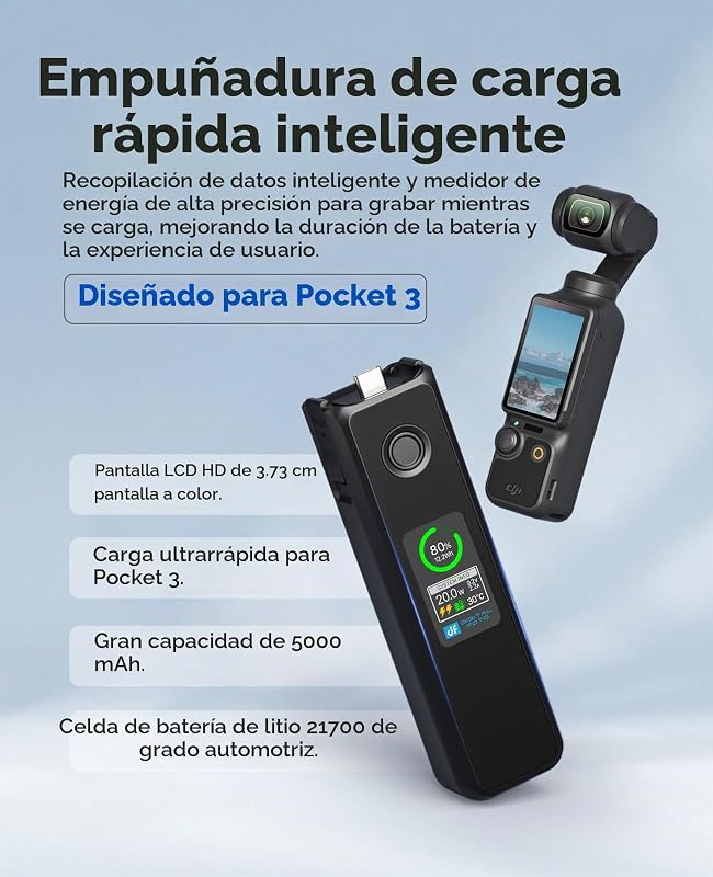 Osmo Pocket 4P/4/3 Mango de Batería de CargaRápida de 20W,5000mAh,Negro