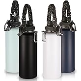 Volhoply Insulated Water Bottles Bulk 4 Pack, 40 oz Stainless Steel Sports Bottle with Paracord Handle & Spout Lid, Double Walled Vacuum Water Cups with Wide Mouth, Reusable Waterbottle(Mix,4 Set)