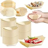 Newtay 300 Pcs Disposable Bamboo Boat Plates 5.5'' Small Appetizer Wooden Leaf Boat Plates Sushi Serving Tray Food Dishes Container Bowl for Catering Home Holiday Party Use