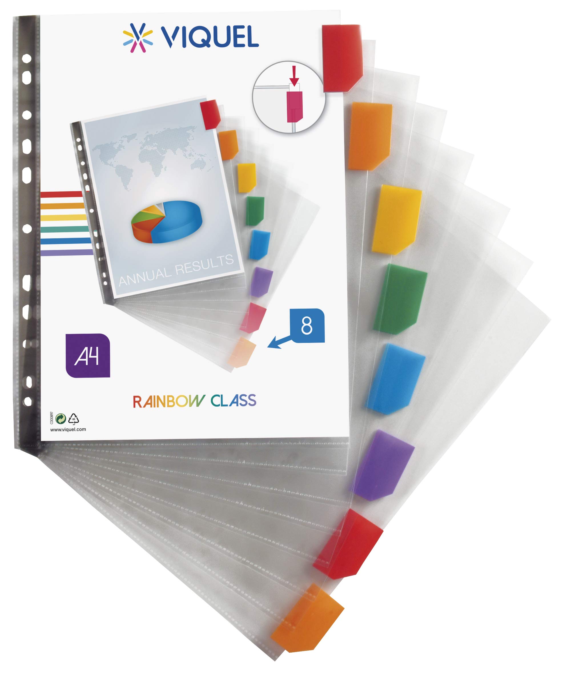 Viquel - 8 x A4 Maxi - Rainbow Class Dividers - Customisable Tabs
