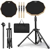 Drum Practice Pad Snare Drum Stand Set 12 In | With Double Sided Silent Drum Pad, Drum sticks,Carrying Bag Adjustable Stand (Black)
