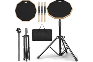 Drum Practice Pad Snare Drum Stand Set 12 In With Double Sided Silent Drum Pad, Drum sticks,Carrying Bag Adjustable Stand (Bl