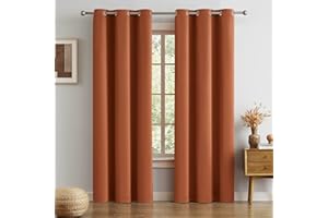 DUALIFE Blackout Curtains 84 Inch Length Thermal Insulated Dark Orange Room Darkening Bedroom Curtains -Burnt Orange Ochre, Set of 2 Curtain Panels, 42 by 84, Grommet