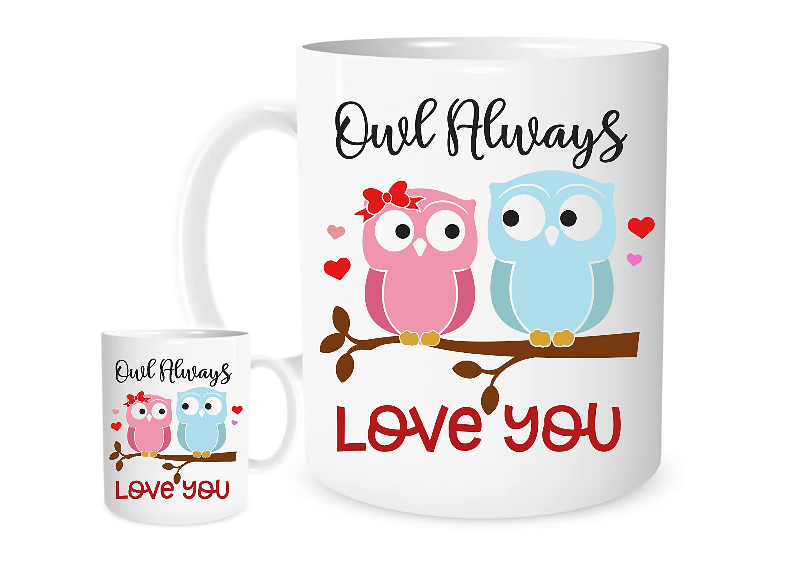 Cute Owl Couple Mug – “Owl Always Love You” – Romantic Gift for Wife, Husband, Girlfriend, Boyfriend – Anniversary, Valentine’s Day, Birthday Present – Cute Animal Lovers Coffee Cu