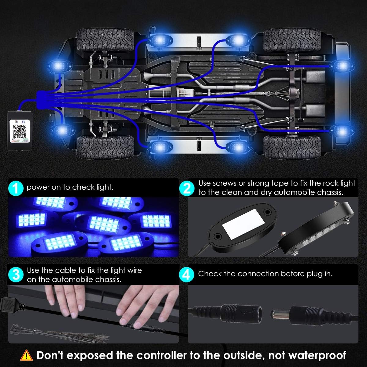 AMBOTHER LED RGB Rock Lights 120 LEDs 8 Pods Underglow APP Multicolor Music Sync Waterproof Neon with 24 Key 4 Key Remote Controller Exterior Under Glow Light for Trucks Car Off Road: Automotive