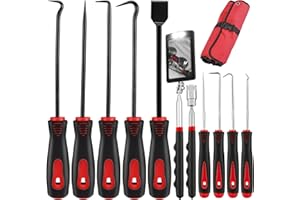 Aiment 11Pcs Long Hook & Pick Kit, Aiment Pick Tool Set with Inspection Mirror & Magnetic Telescoping Tool- Precision Scraper Gasket Scraping Hose Removal Puller Hook for Automobile & Electronic