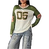 RoseSeek Women's Number Graphic Tees Mesh Jersey Shirts V Neck Long Sleeve T Shirts