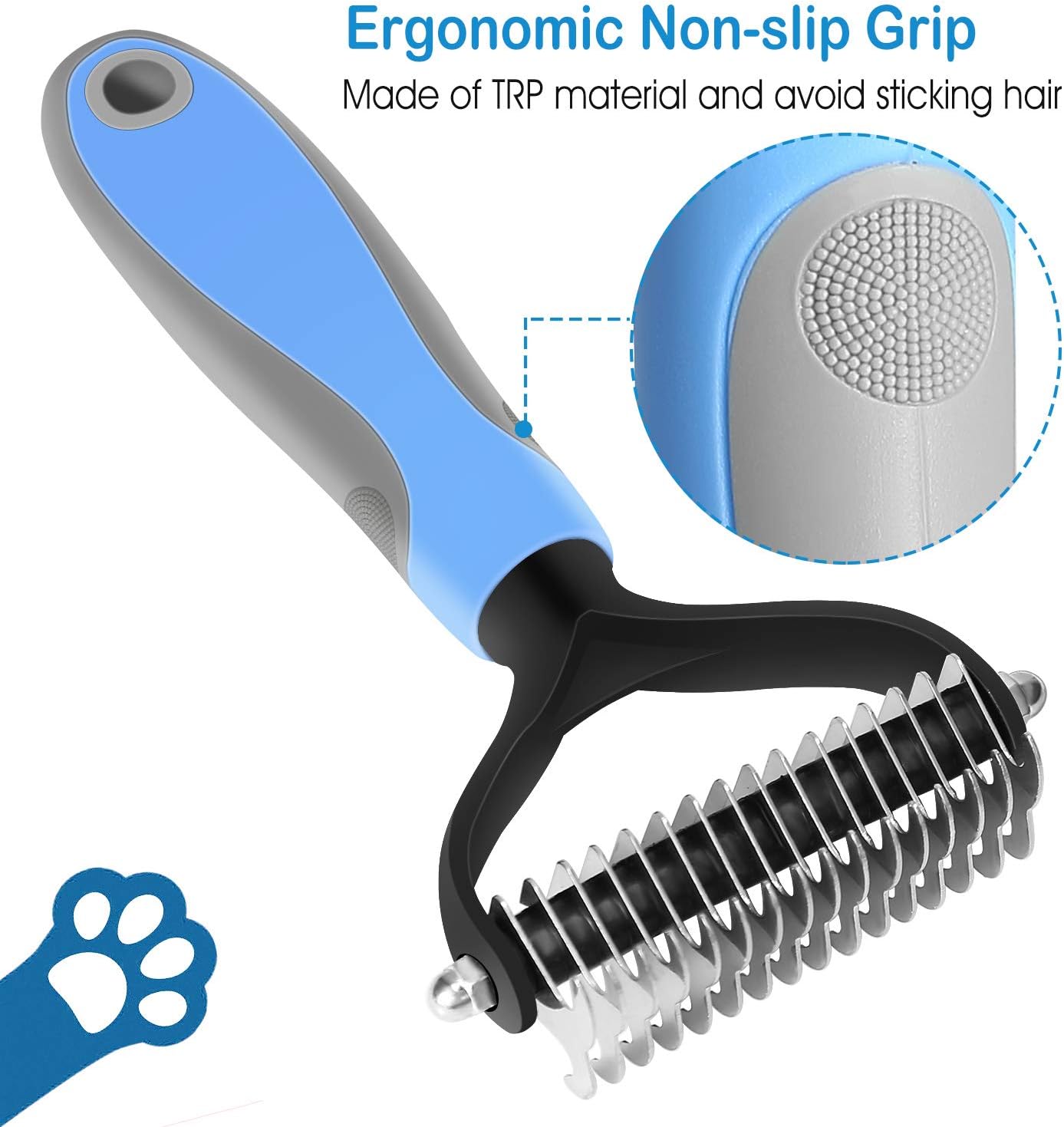 2 Sided Pet Grooming Deshedding Tool TeqHome Undercoat Rake for Dogs
