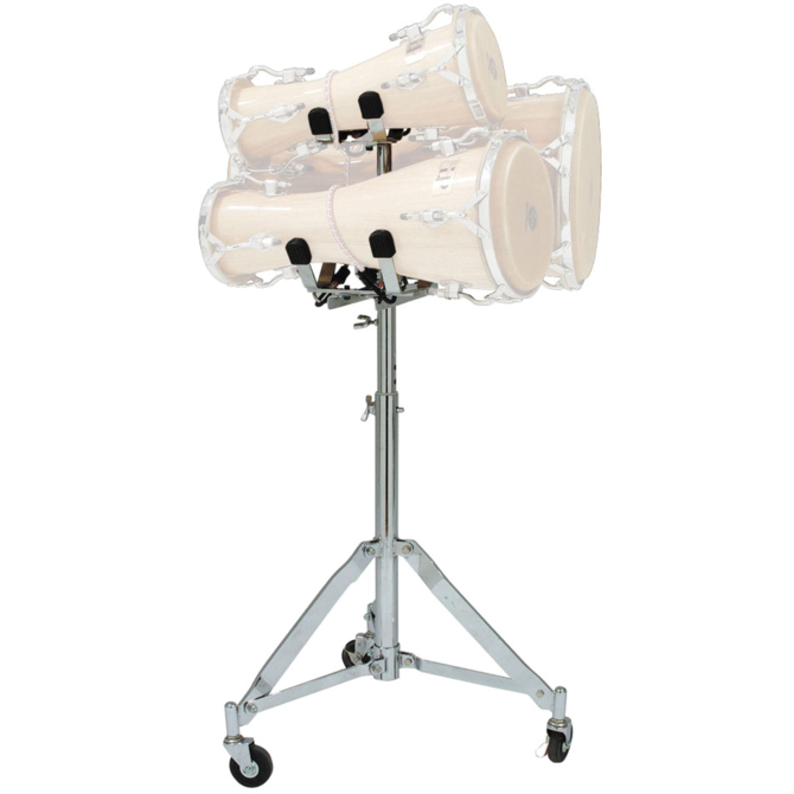 LP Latin Percussion Bata-Ständer einstellbar für Rechts- oder Linkshänder, arretierbare Rollen, für 3 Batadrums verschiedener Größe, LP445