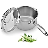 Stainless Steel Saucepan with Glass Lid, 3.5 Quart Multipurpose Sauce Pan, Sauce Pot - for Easy Pour with Ergonomic Handle