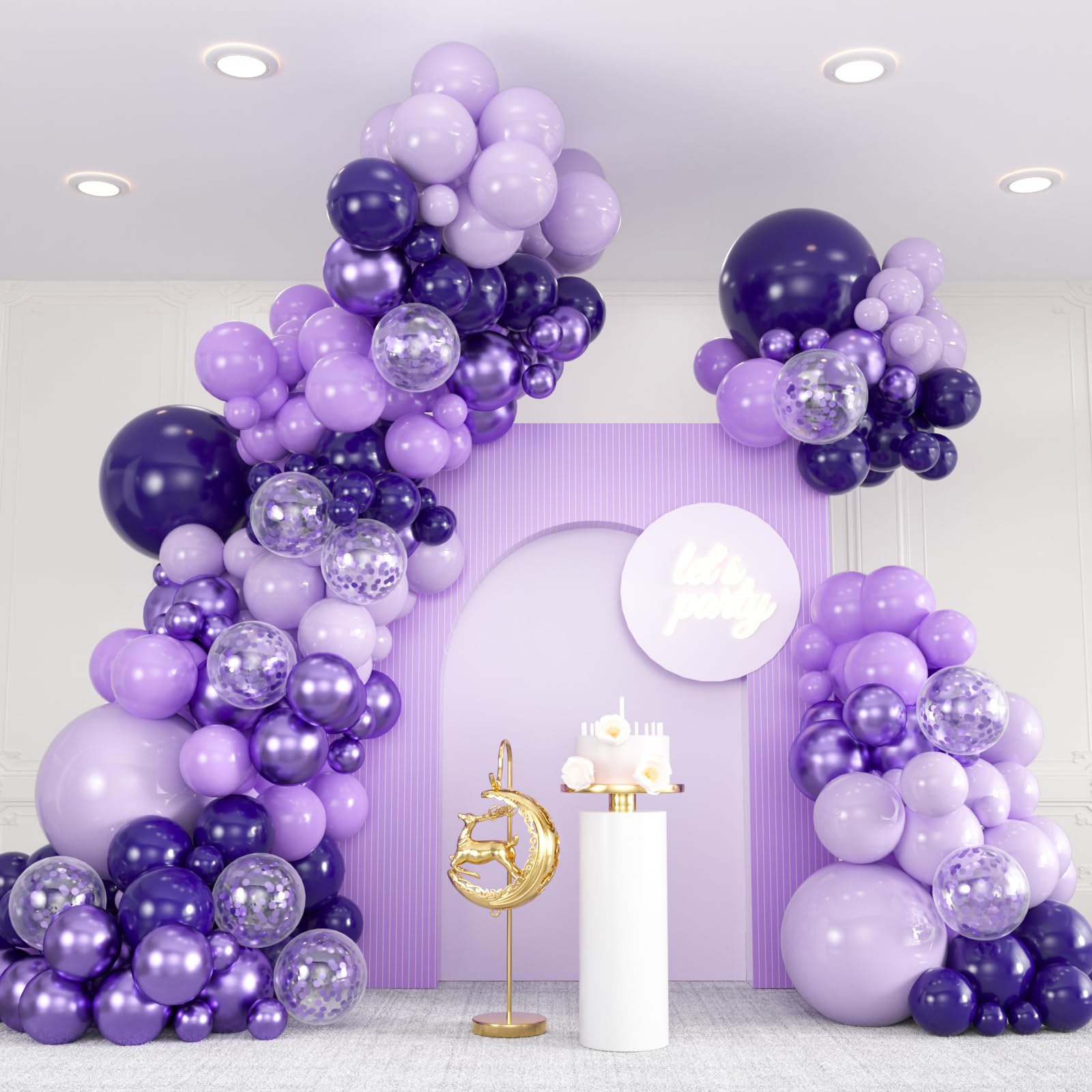 Photo 1 of 136-Pack Metallic Purple & Lavender Lilac Balloon Garland Kit - Chrome Purple, Dark/Light Purple Balloons with Confetti for Princess Birthday, Wedding, Baby Shower, Bachelorette Decor
