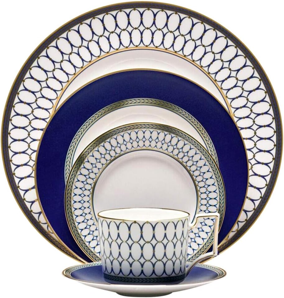 JXHD Porcelain Dinnerware Set -Creative Classic Western Tableware Steak Plate, Coffee Cup And Saucer, Dark Blue And Gold Edges