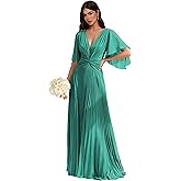YYXRyyH Flutter Sleeves Bridesmaid Dresses 2026 Pleated Chiffon Long A Line Maxi Long Formal Flowy Dress YY002