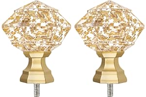 TONIAL Curtain Rod Finials for 3/4 and 5/8 Inch Diameter Curtain rods, Translucent Diamond Replacement Finials with M6 Standard Screw, Luxury Gold 2pcs