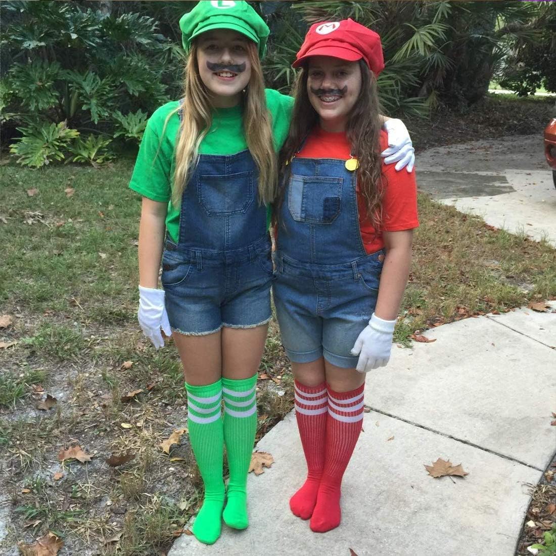 Super Mario Brothers Luigi Child Hat Costume Cosplay Hat for Kids 2Pc 21.25-22.04 inch（Red,Green）: Clothing