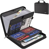 ENGPOW Accordion File Organizer, Fireproof Expanding File Folder with 13 Pockets Document Organizer with Handle &amp; Labels, Portable Home Travel Safe Storage for Letter A4 Files and More, Black