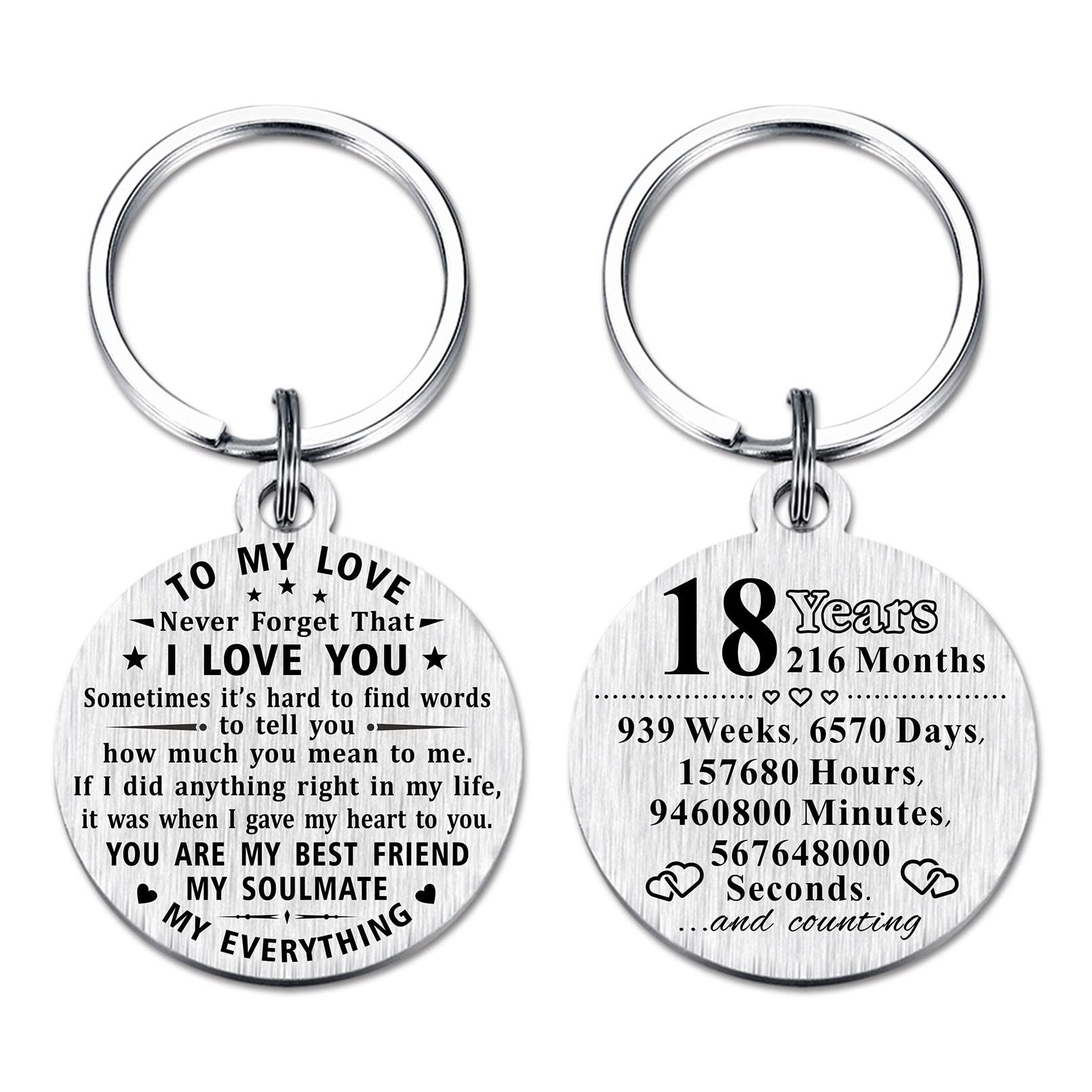 ABBNT 18th Anniversary Keychain Gifts - Steel Engraved 18 Year Anniversary Decorations - Happy Eighteen Year Anniversary for Men Husband Women Wife