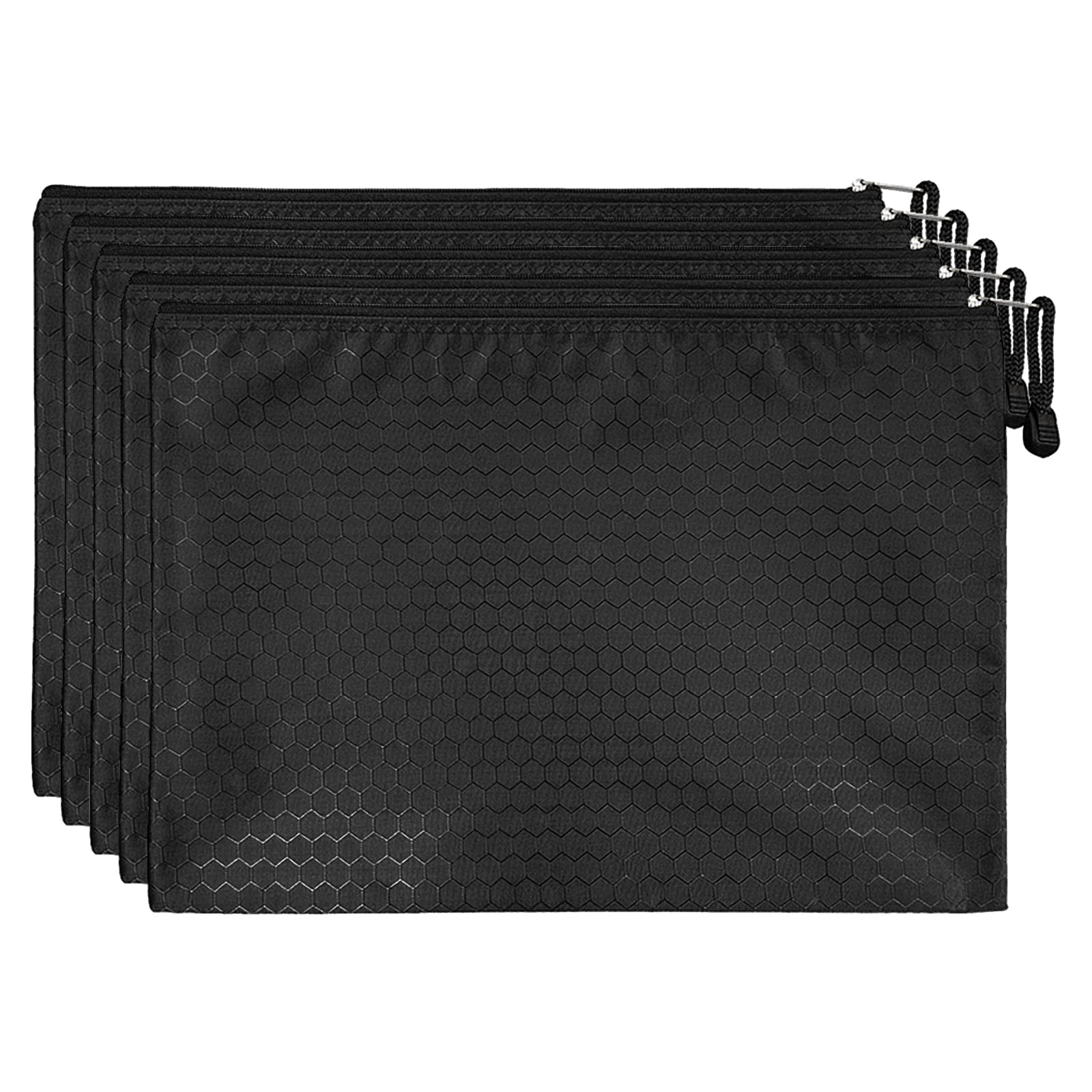 Bailinks A4 Size File Bags with Zipper,5PCS Black File Folders Waterproof Canvas Document Storage Pouch for School Business Office Stationery Document, Magazine,Travel Accessories Organizer
