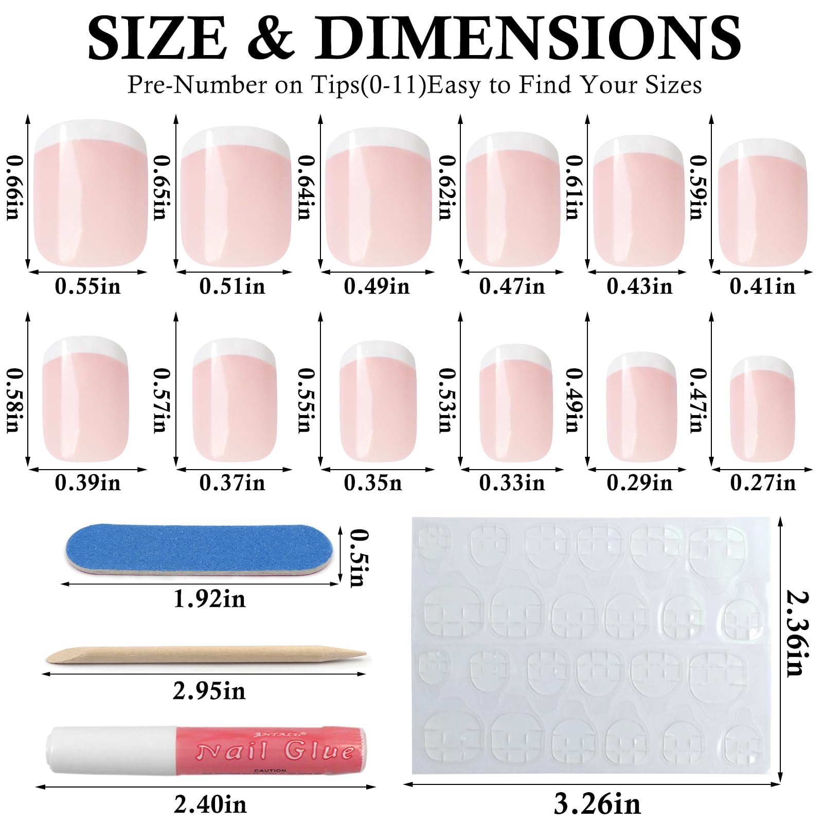 Bellelfin 120Pcs White French Tip Press on Nails Short Square Fake Nails, Full Cover Glossy Pink False Nails Acrylic Glue on Nails Cute Artificial Fingernails for Women Girls - Image 3