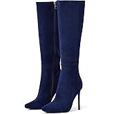Elisabet Tang 4 inch Women's Knee High Long Boots, Stiletto Tall Pointed Toe Heeled Boot Leather Suede Comfortable Sexy
