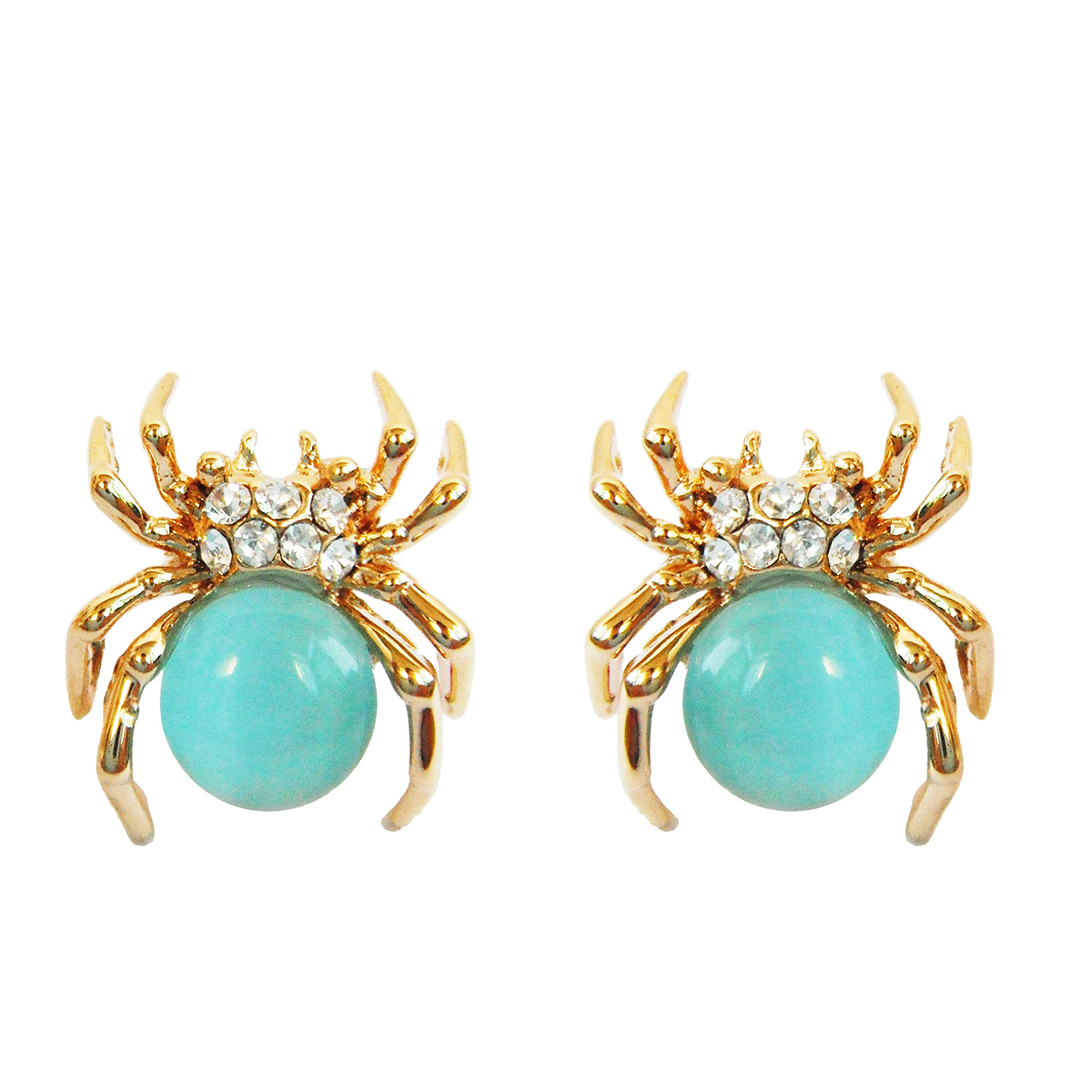 Navachi 18k Gold Plated Blue Opal Crystal Spider Az2402s Ear Stud Earrings