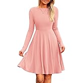 PRETTYGARDEN Women's Fall Short Dress Ribbed Knit Crewneck Long Sleeve A Line Flowy Casual Elegant Going Out Winter Dresses