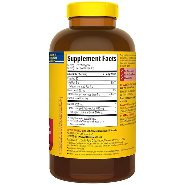 NATURE MADE BURP LESS FISH OIL OMEGA 3 SUPPLEMENTS, 1000MG SOFTGELS, OMEGA 3 FISH OIL SUPPLEMENTS FOR HEALTHY HEART SUPPORT, 320 SOFTGELS, 160 DAY SUPPLY