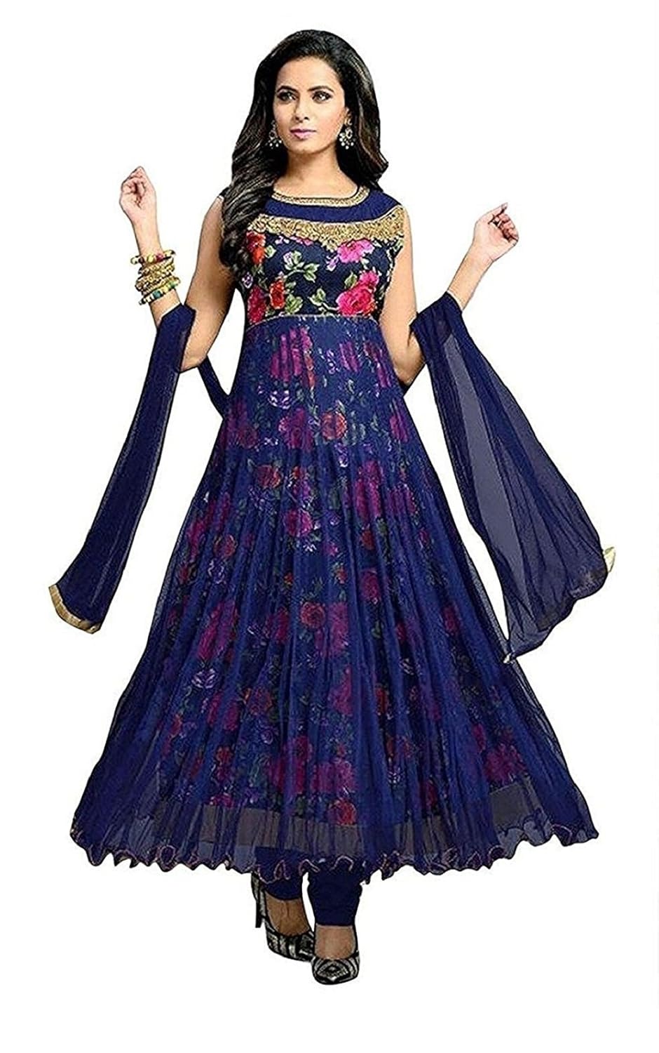 drashti villa women's bangalory silk printed and net anarkali gown (free size)
