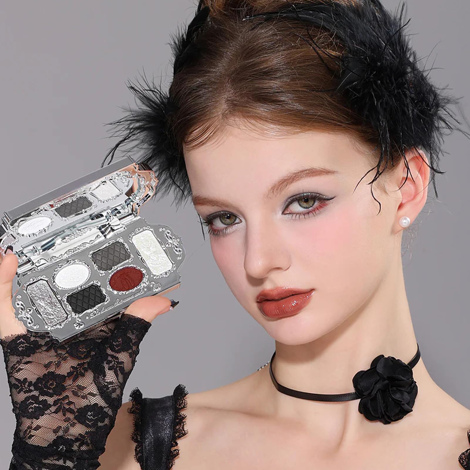 Flower Knows Swan Ballet Six-Color Makeup Palette,Black Red Eyeshadow with 4 Matte + 2 Shimmer Shades,Blendable Smooth Cute Eye Makeup,0.23 Oz(02 Black Swan)