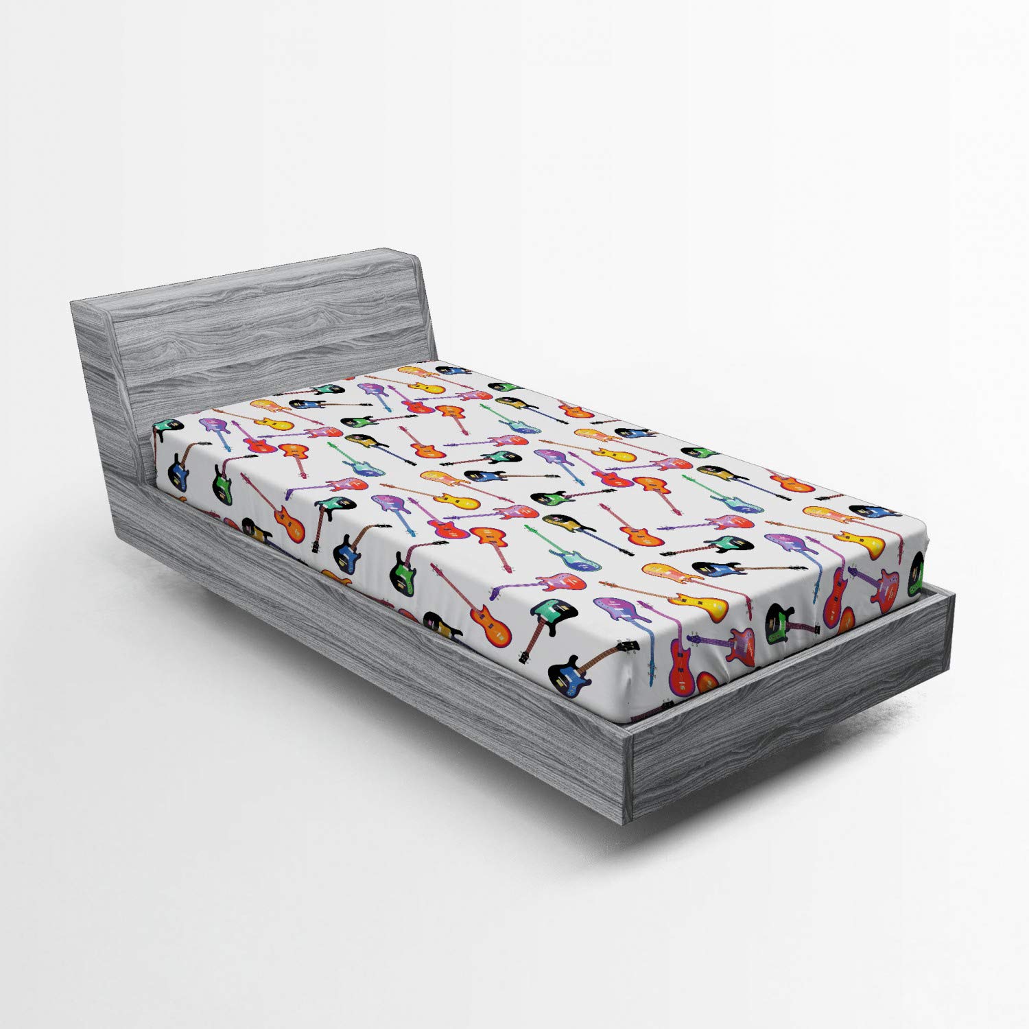 Lunarable Music Fitted Sheet, Colorful Illustration