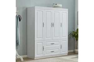LIVELYLODGE 71" H Closet with Doors White Wooden Armoire Wardrobe Closet Freestanding Clothes Storage Closet Bedroom Armoires Wood Wardrobe Storage Closet Cabinet with Hanging Rod Shelf 2 Drawers, 4 Doors White
