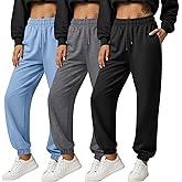 Baggyfly 3 Pack Women's Joggers Sweatpants with Pockets, Elastic High Waisted Drawstring Baggy Lounge Trousers Yoga Workout
