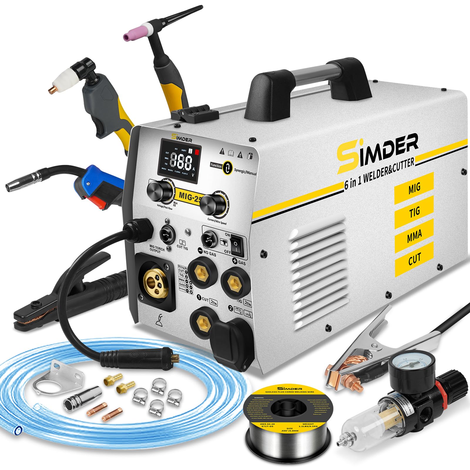 Photo 1 of **FOR PARTS ONLY/ DOESN'T FUNCTION PROPERLY*** SSIMDER MIG Welder Plasma Cutter Combo 6 in 1 Multiprocess Welder 110V 220V 160A Gas MIG/Flux Core/Spool/TIG/Stick/Plasma Cutter Welding Machine for Home DIY Outdoor Industrial Use