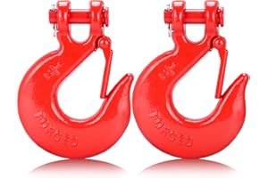 Lechansen G80 Clevis Slip Hook, 1/4" Chain Hooks with Safety Latch, Heavy-Duty Winch Hook, Grade 80 Forged 2 Pack Transport Tow Hook for Maximum Strength Load 12,612 Lbs