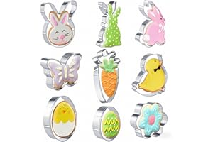 Jocomoni 9Pcs Easter Cookie Cutters Egg Bunny Flower Chick Shape Stainless Steel Biscuit Cutters for Easter Party Supply