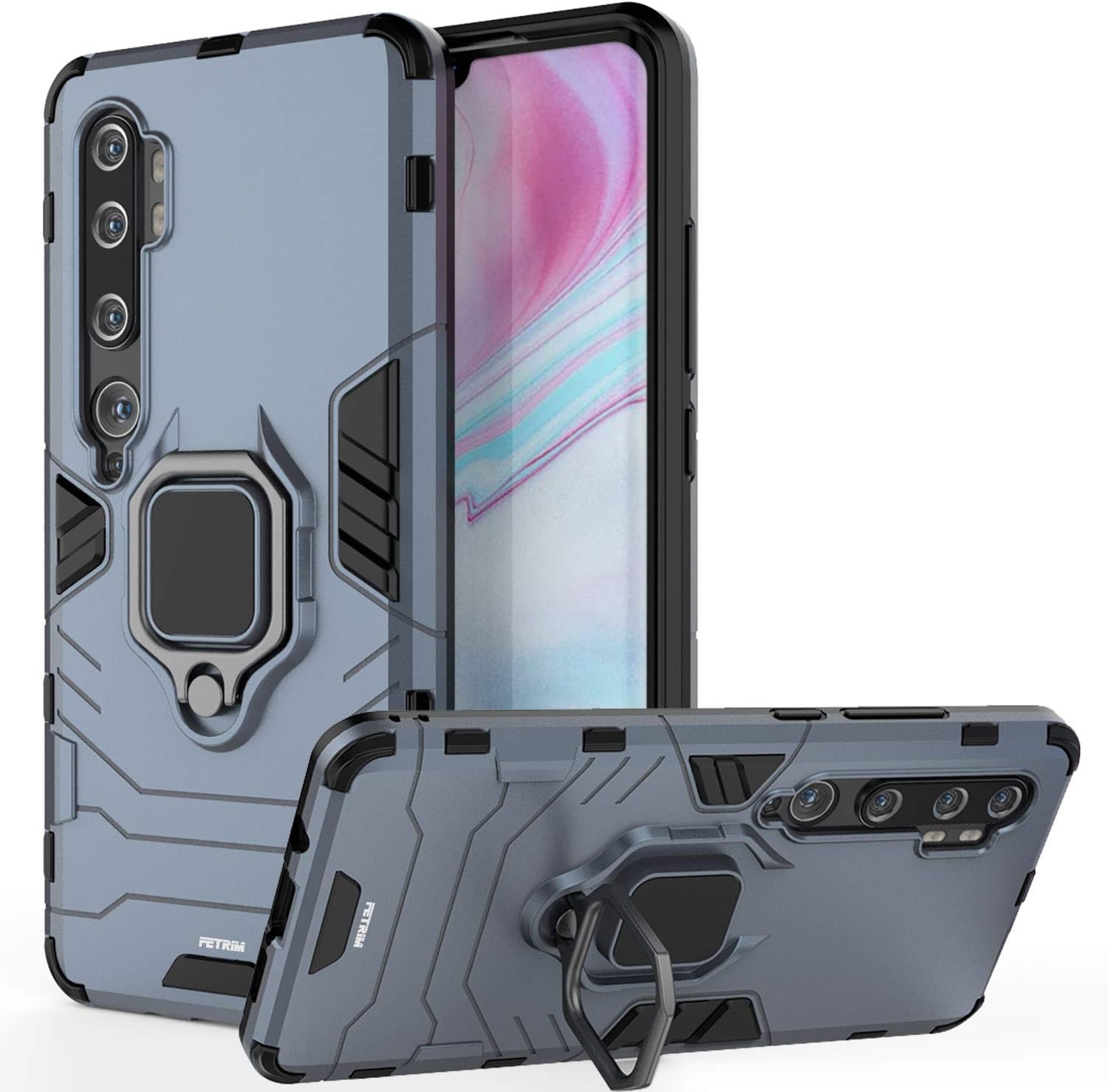 Fetrim XiaoMi MI Note 10 Case, TPU Plastic Dual Layer Shockproof Cover for Xiaomi MI CC9 PRO/MI Note 10 with 360 Degree Rotation Ring Holder Kickstand (Blue)