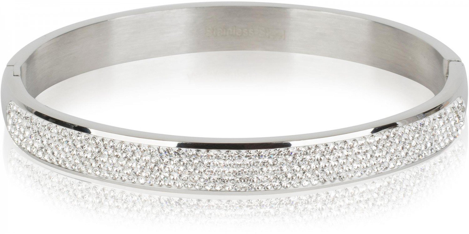 styleBREAKER bracelet made of stainless steel with rhinestones, clip fastener bracelet, jewellery, ladies 05040101, color:Silver
