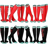 Tarpop 12 Pairs Christmas Naughty or Nice Knee High Socks Black Naughty and Red Nice Unisex Stocking Holiday New Year Xmas High Long Socks for Adults Men and Women