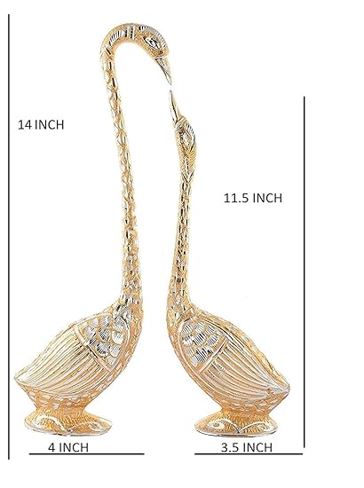 JaipurCrafts Pair of Kissing Duck Showpiece | White Metal Silver Plated Pair of Swan Statue Showpiece | Vastu Decorative Figurine(Gold- 14 in)